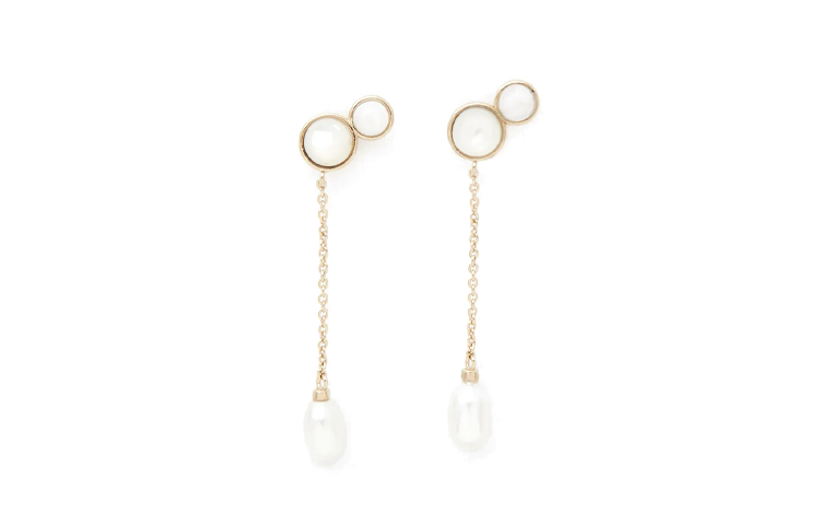 (Women) Chloe  White Brass Earrings with Pearls, Onyx, Mother-of-Pearl Inlays. CHC23UFE77NMA9DA
