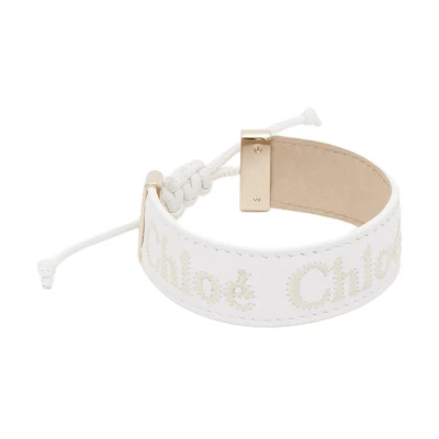 (Women) Chloe Alphabet Logo White Brass Leather Bracelet for Women. CHC23UFB19CHO101