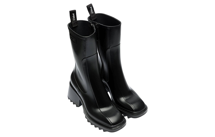 Order (W) Chloe Betty Bottines Hautes à Bout Carré en Cuir ''Noir'' CHC19W239G8-001