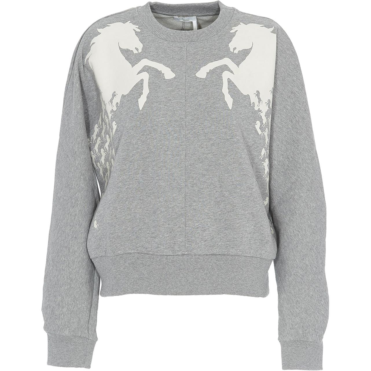 (Women) Chloe Chloé Grey Crewneck Sweatshirt with Dual Horse Detail Print. C19SJH08285043