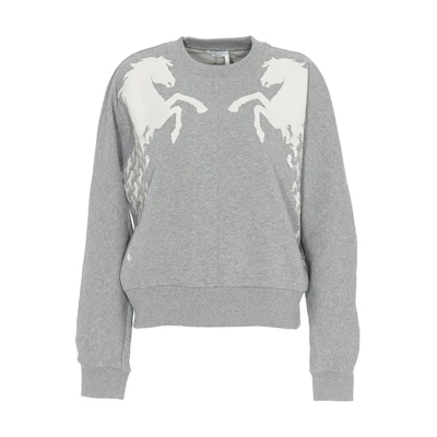 (Women) Chloe Chloé Grey Crewneck Sweatshirt with Dual Horse Detail Print. C19SJH08285043
