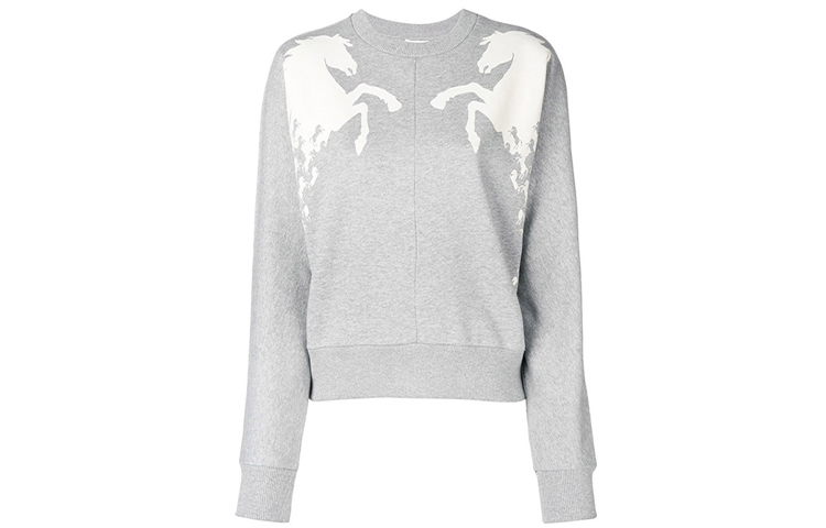 Order (W) Chloe Chloé Baju Sweatshirt Kelabu Crewneck dengan Cetakan Kuda Dual. C19SJH08285043