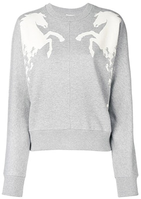 (W) Chloe Chloé Baju Sweatshirt Kelabu Crewneck dengan Cetakan Kuda Dual. C19SJH08285043 Order (W) Chloe Chloé Baju Sweatshirt Kelabu Crewneck dengan Cetakan Kuda Dual. C19SJH08285043