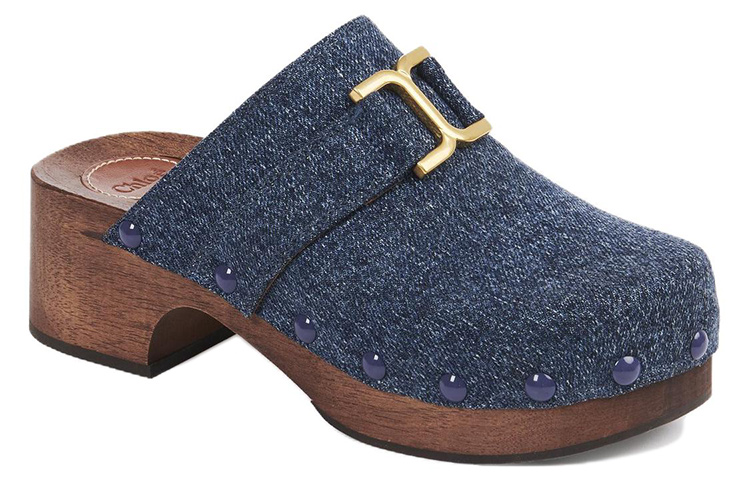 Order (W) クロエ 布製ラウンドトゥ スリッポンミュール (ファッションブルー) CHC23A888CU45D