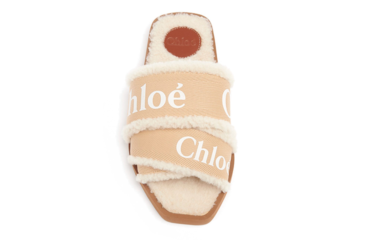 Shop (W) Chloe Flat Slide 'Beige Shearling' Pelapik Bulu CHC21W543U5275