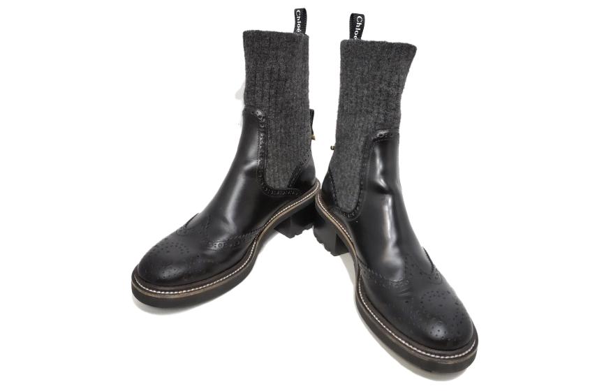 Shop (W) 蔻依 Franne 35 黑色针织袜短靴 CHC20W375N4001