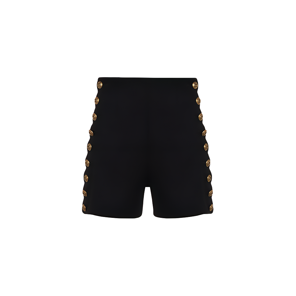 (Women) Chloe FW21 Military Style Knit Button High-Waist Shorts Women Black CHC18SJS70082001
