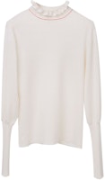 (Women) Chloe FW21 White Ruffle High-Neck Wool Knit Sweater Top. CHC21AMP39510107 (Women) Chloe FW21 White Ruffle High-Neck Wool Knit Sweater Top. CHC21AMP39510107