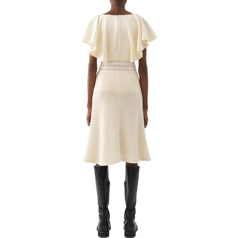 Shop (W) Chloe FW22 Midi Dress Kasual dengan Aksen Tali Pinggang Warna Off-White. CHC22WJU61083112
