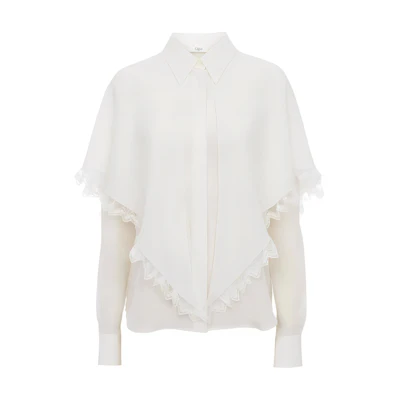 (Women) Chloe FW24 Solid Color Tie-Waist Long Sleeve Shirt Women’s Off-White. CH24AHT84004-107
