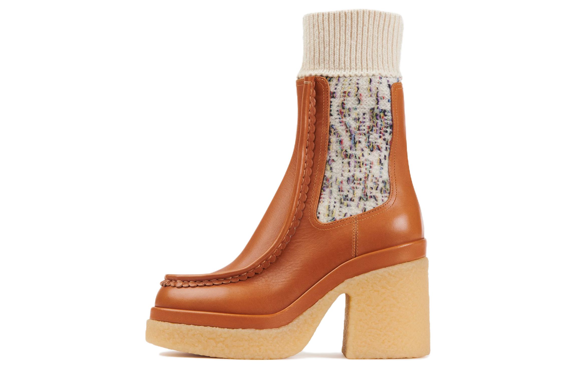 (Women) Chloe Jamie Calfskin High-Heel Chelsea Boots 'Brown' CHC22A525AA210