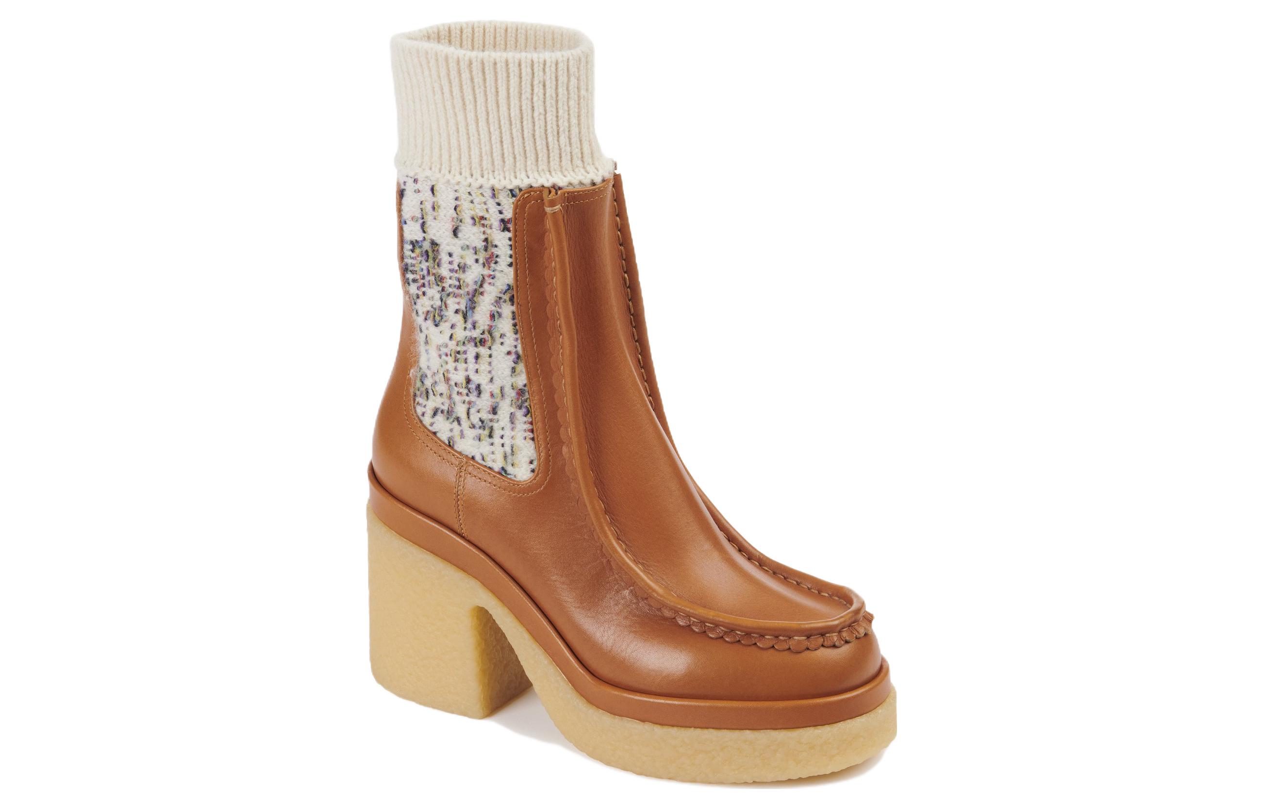 Lookbook (W) 蔻依Jamie小牛皮高跟切尔西靴“棕色” CHC22A525AA210