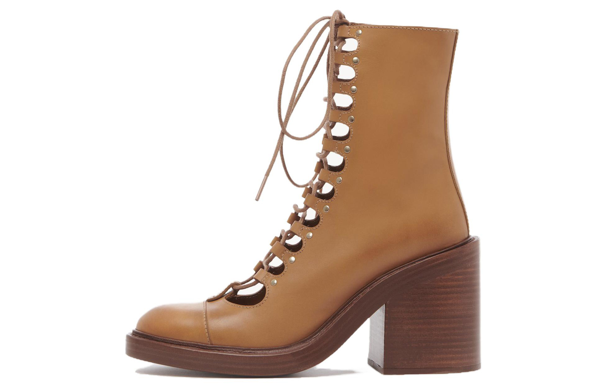 (Women) Chloe Lace-Up Block Heel Ankle Boots 'Brown Leather' CHC22S559L0210