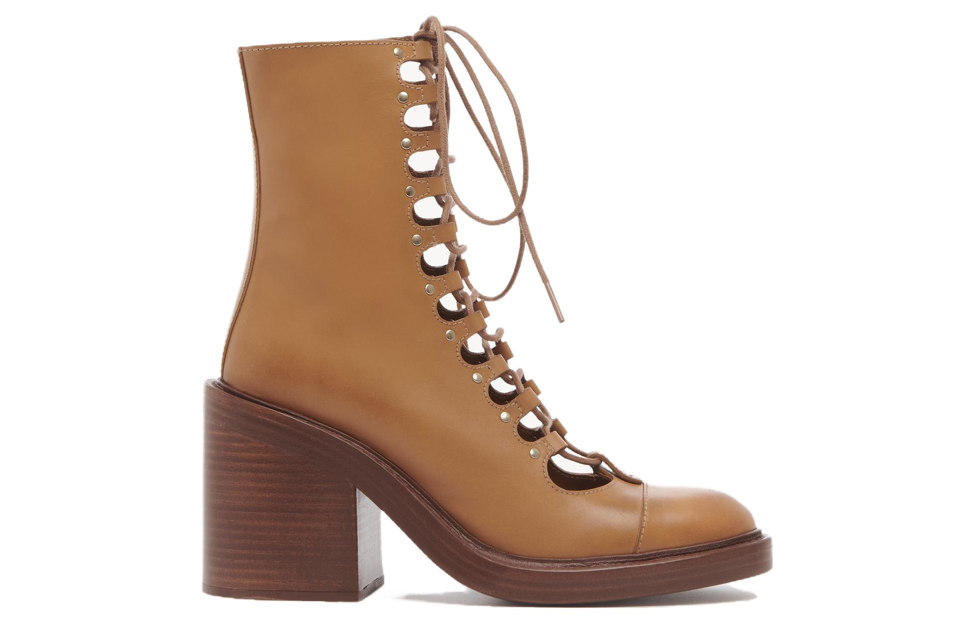 Order (Women) Chloe Lace-Up Block Heel Ankle Boots 'Brown Leather' CHC22S559L0210