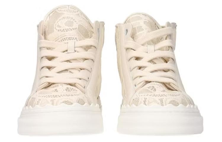 Shop Chloé Lauren 蕾絲高筒運動鞋 女款 淺米色