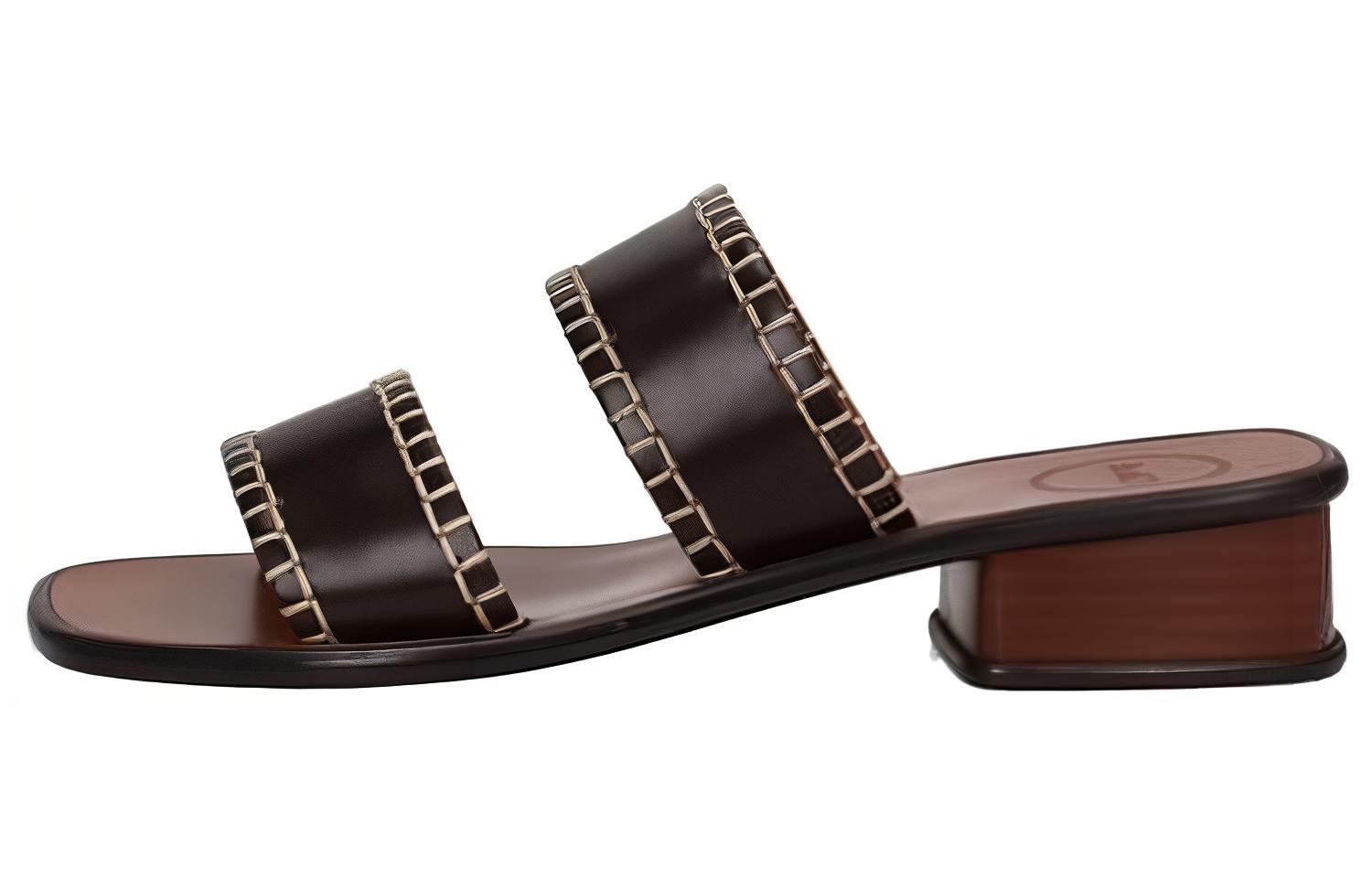 (Women) Chloe Leather Block Heel Slide 'Black Fashion' CHC22U648Z7226