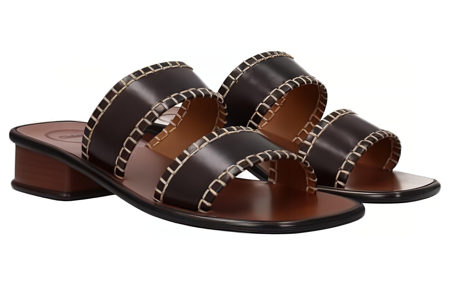 Order (W) Chloe Sandalia de Tacón Bajo de Cuero 'Moda Negra' CHC22U648Z7226