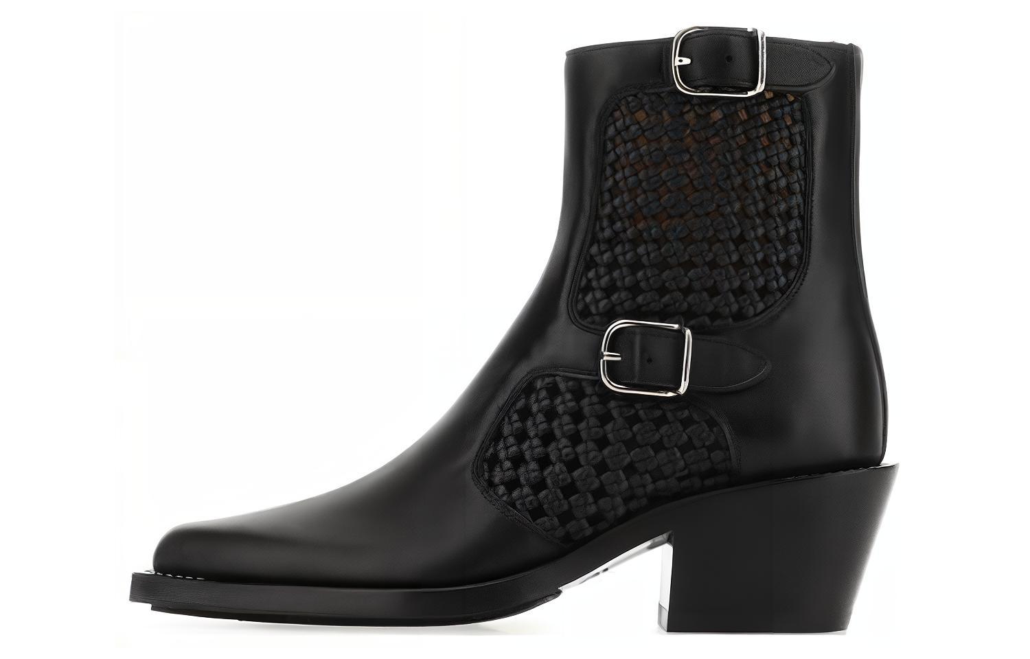 (W) Chloe Leather Buckle 'Fashion Chunky Heel Ankle Boot Black'