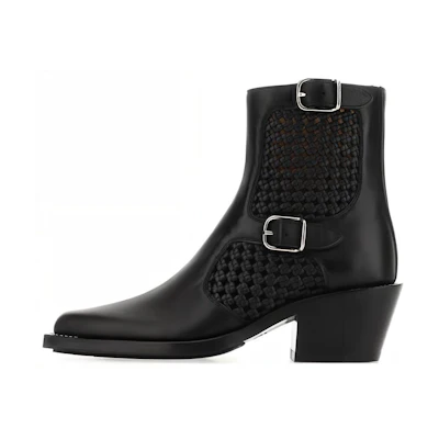 (W) Chloe Leather Buckle 'Fashion Chunky Heel Ankle Boot Black'