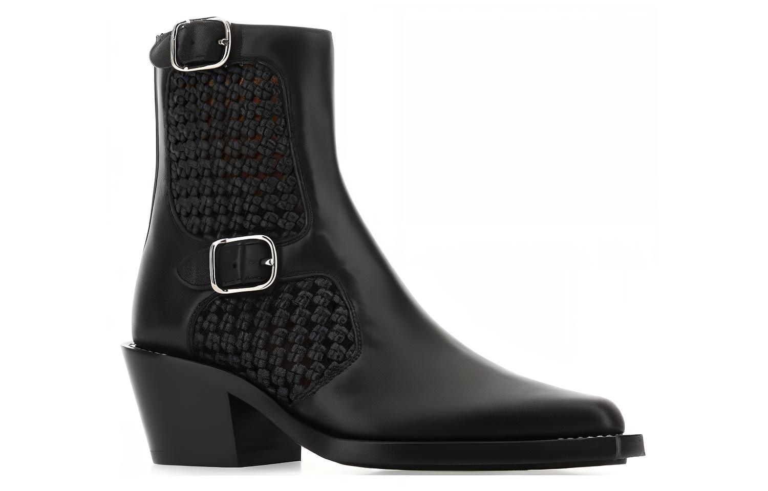 (W) Chloe Leather Buckle 'Fashion Chunky Heel Ankle Boot Black' 圖 3