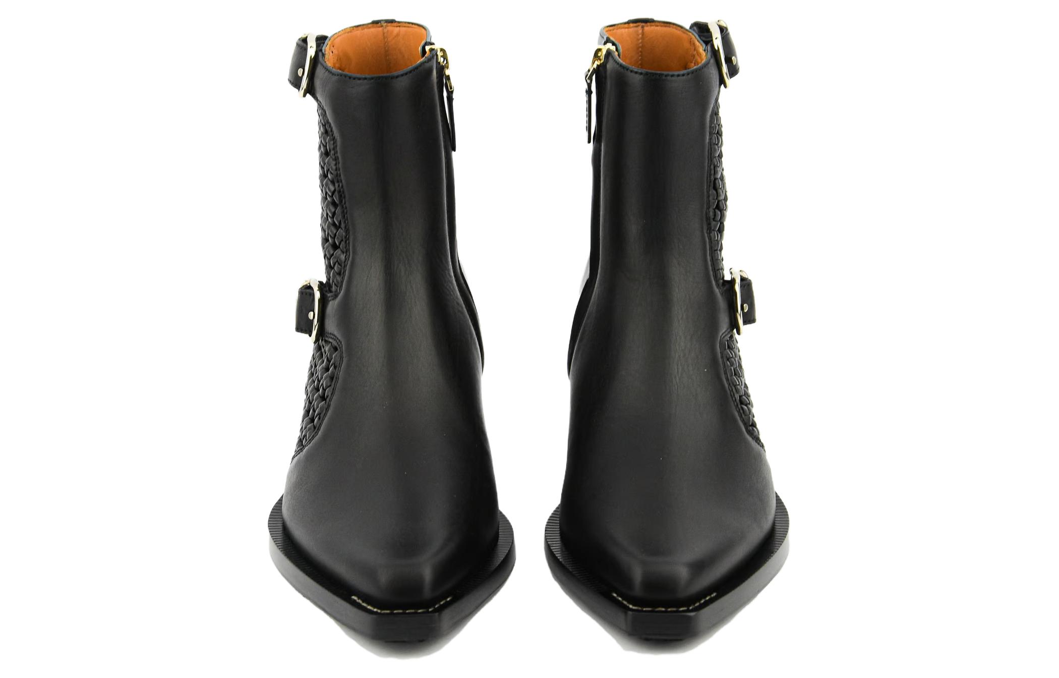 (W) Chloe Leather Buckle 'Fashion Chunky Heel Ankle Boot Black' 圖 5