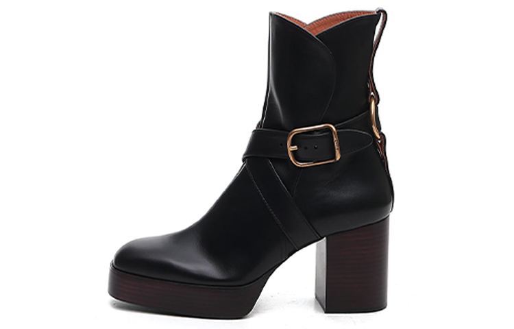 (W) Chloe Leather Buckle Ankle Boot 'Black'