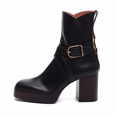 (W) Chloe Leather Buckle Ankle Boot 'Black'