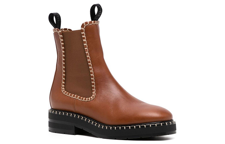 Lookbook Chloe蔻依 皮革 套腳 短筒 切爾西靴 女款 棕色