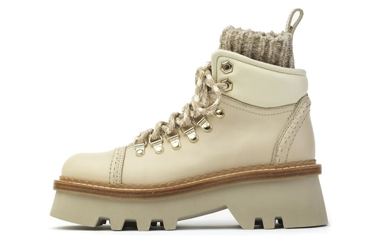 (Women) Chloe Leather Lace-Up Ankle Boots 'Beige' CHC23S748BI00L