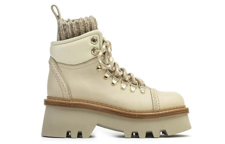 Order (W) 끌로에 베이지 가죽 레이스업 앵클부츠 CHC23S748BI00L