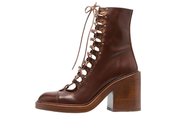 (Women) Chloe Leather Lace-Up Ankle Boots 'Dark Brown' CHC22S559L025N