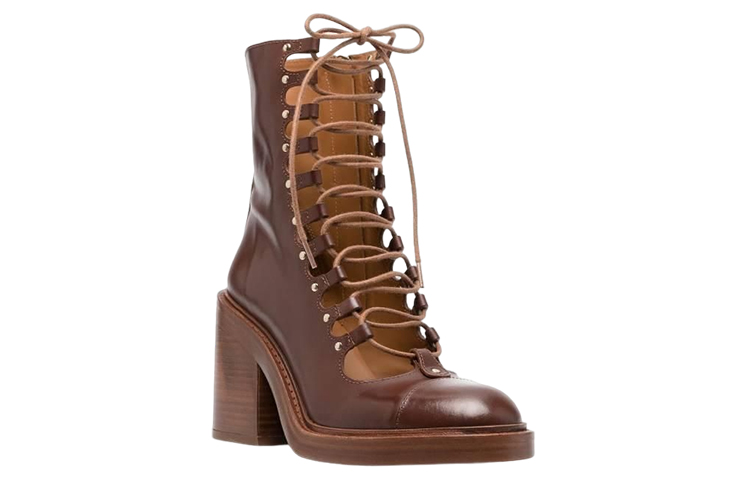 (W) Chloe Leather Lace-Up Ankle Boots 'Dark Brown' 圖 2