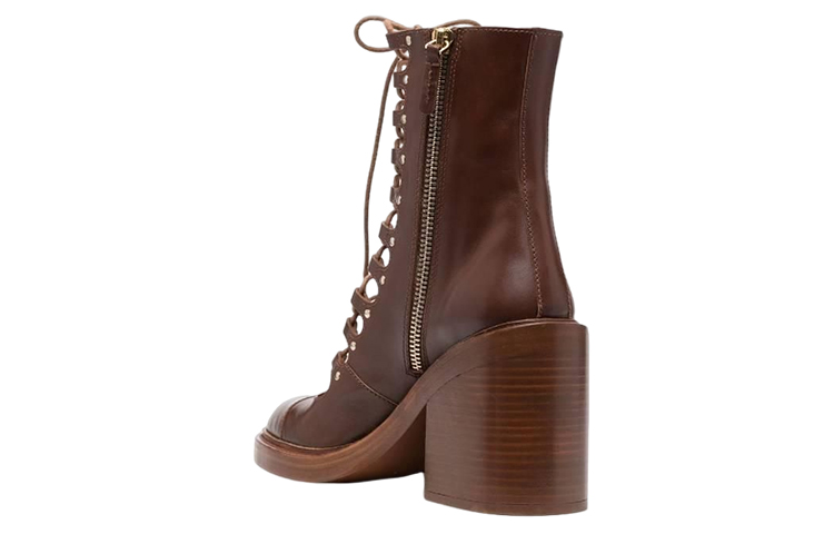 (W) Chloe Leather Lace-Up Ankle Boots 'Dark Brown' 圖 4