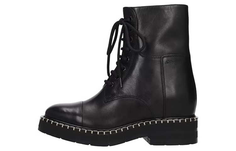(Women) Chloe Leather Lace-Up Short Boots 'Black' CHC22W718W4001