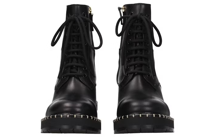 Shop (Women) Chloe Leather Lace-Up Short Boots 'Black' CHC22W718W4001
