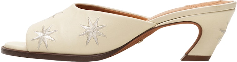 (Women) Chloe Leather Mule 'White' 'Star Embroidery Block Heel' CHC23S820CV122 (Women) Chloe Leather Mule 'White' 'Star Embroidery Block Heel' CHC23S820CV122