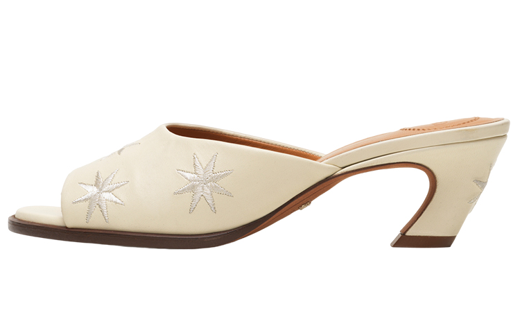 (Women) Chloe Leather Mule 'White' 'Star Embroidery Block Heel' CHC23S820CV122
