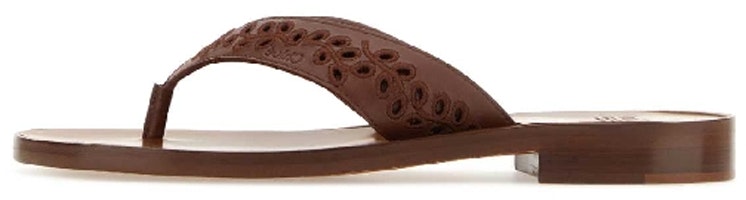 (Women) Chloe Leather Perforated Detail Slide Sandals 'Fashion Brown' CHC23U848DW645 (Women) Chloe Leather Perforated Detail Slide Sandals 'Fashion Brown' CHC23U848DW645