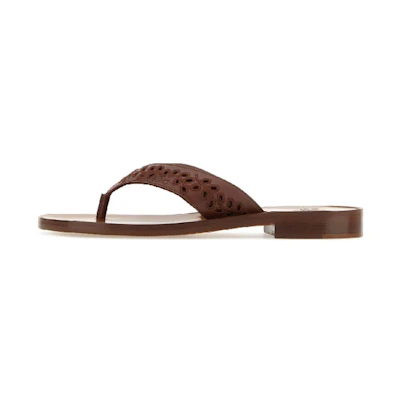 (W) Chloe Leather Perforated Detail Slide Sandals 'Fashion Brown'