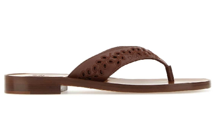 Order (W) Chloe Leder Sandalen mit Perforiertem Detail ''Fashion Brown'' CHC23U848DW645