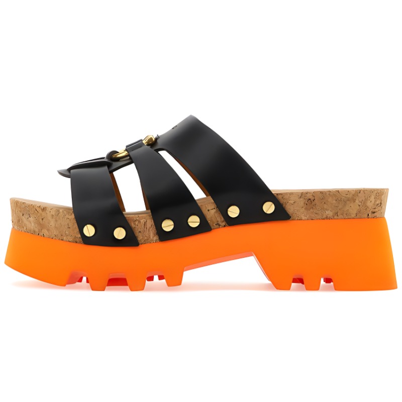 (W) Chloe Leather Platform Slide 'Black Brown'