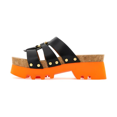 (W) Chloe Leather Platform Slide 'Black Brown'