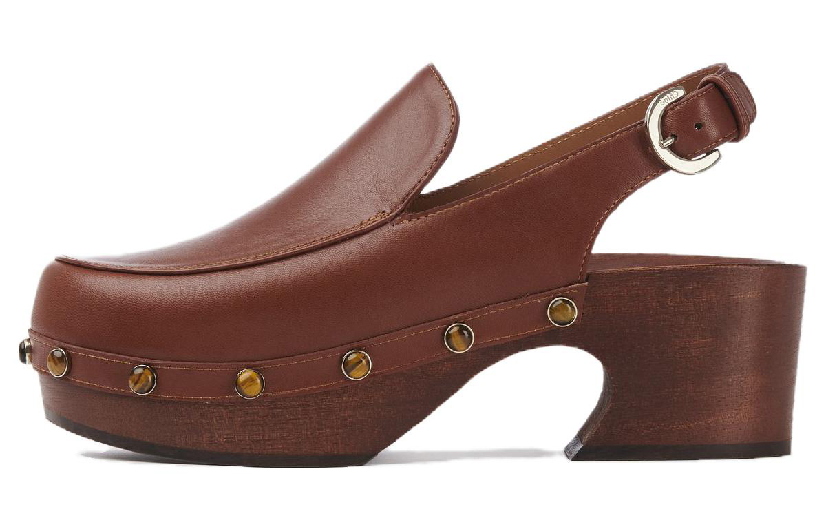 (Women) Chloe Leather Round-Toe Buckle 'Brown Block Heel' CHC23S774B8244
