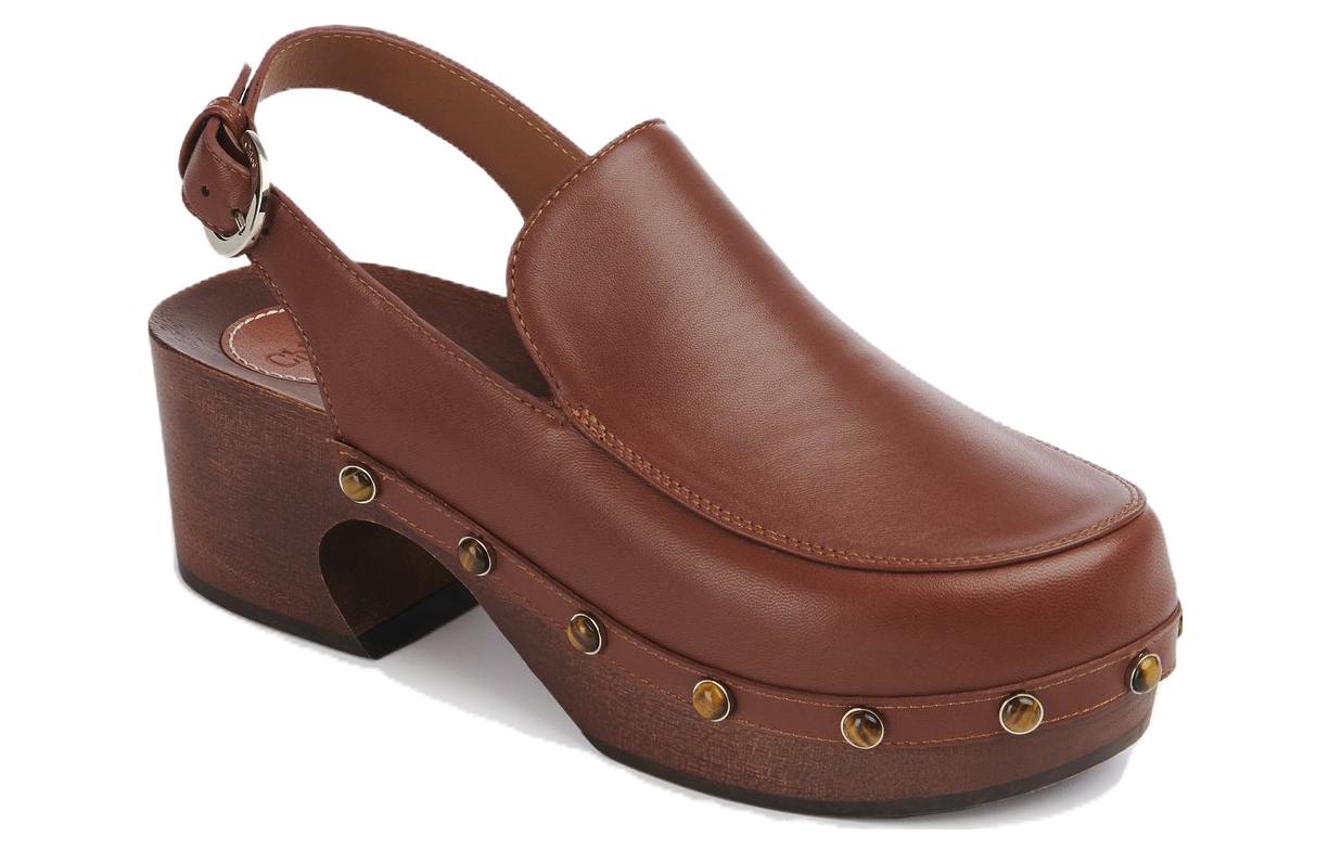 Order (Women) Chloe Leather Round-Toe Buckle 'Brown Block Heel' CHC23S774B8244