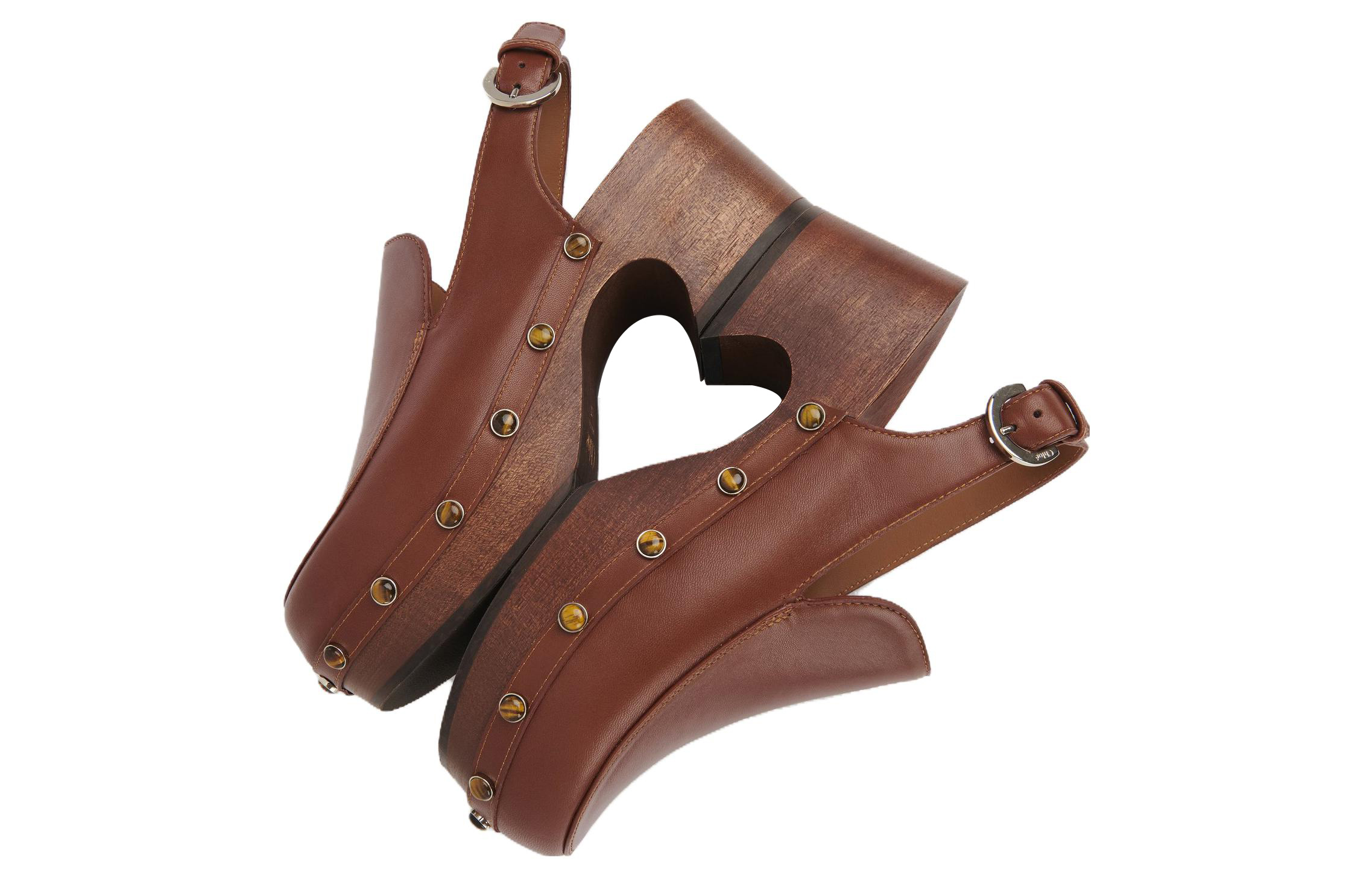 Lookbook (Women) Chloe Leather Round-Toe Buckle 'Brown Block Heel' CHC23S774B8244