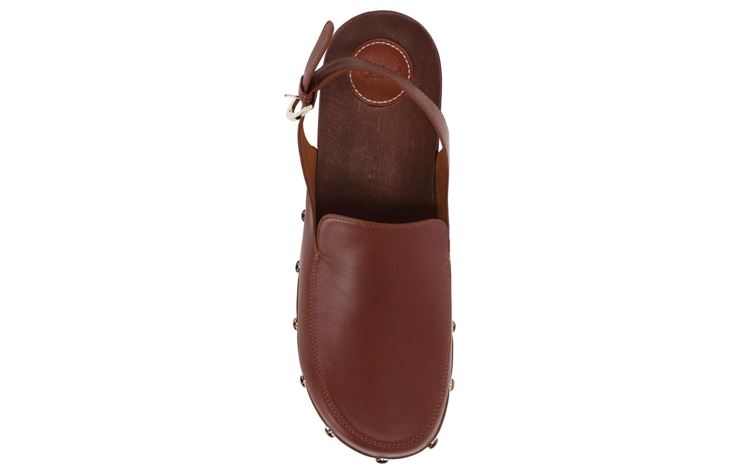 Shop (Women) Chloe Leather Round-Toe Buckle 'Brown Block Heel' CHC23S774B8244