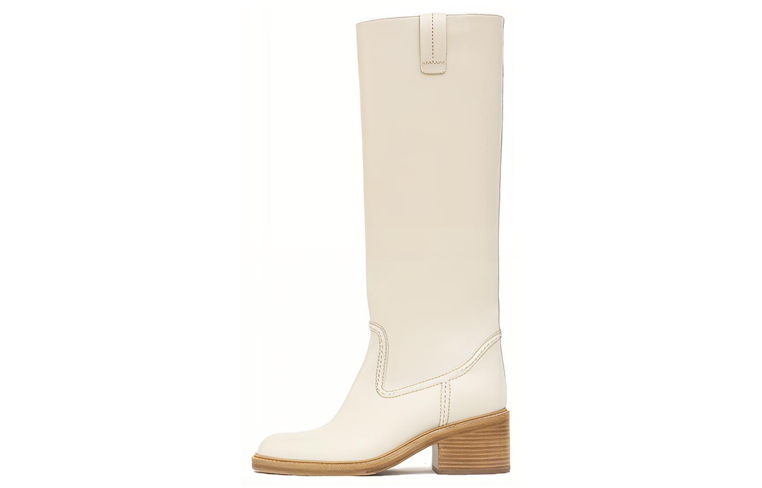 (W) Chloe Leather Round Toe High-Heel Boots 'White'