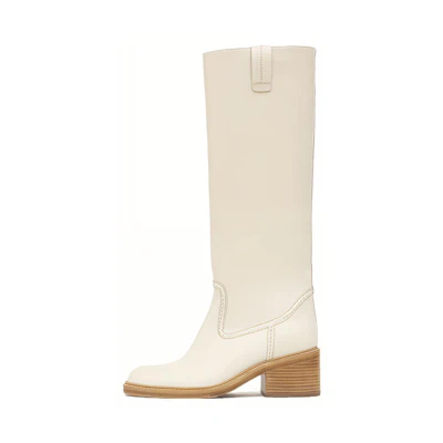 (W) Chloe Leather Round Toe High-Heel Boots 'White'