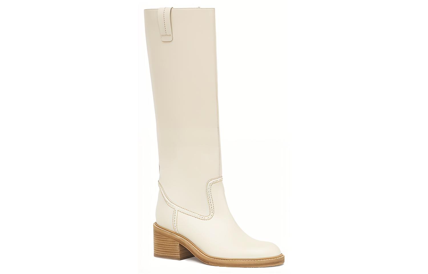 (W) Chloe Leather Round Toe High-Heel Boots 'White' 圖 3