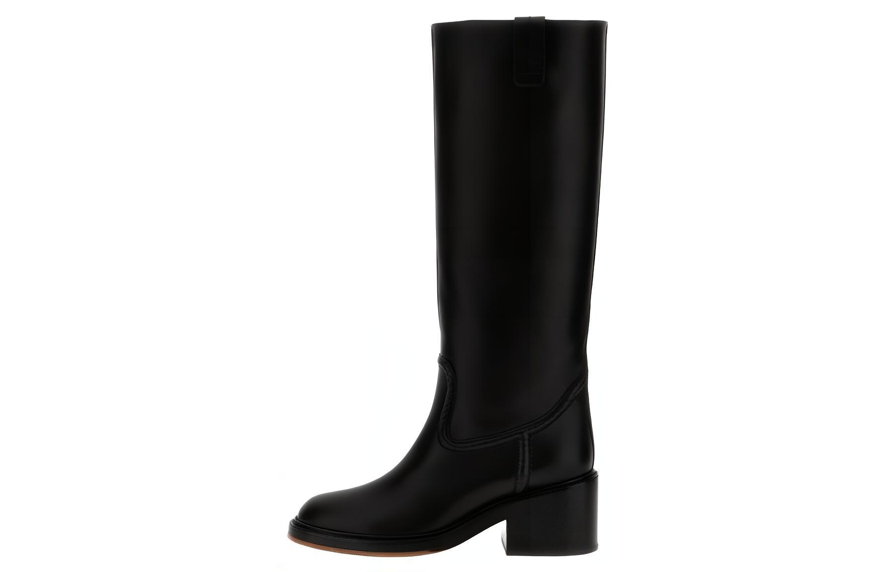 (W) Chloe Leather Round Toe High-Top Boots 'Black'